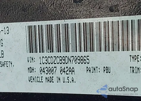 2013 Dodge Avenger Sxt z USA, uszkodzony, nr VIN 1C3CDZCB9DN709865